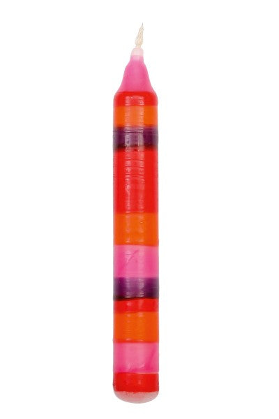 Kerze bunte Streifen rot/lila