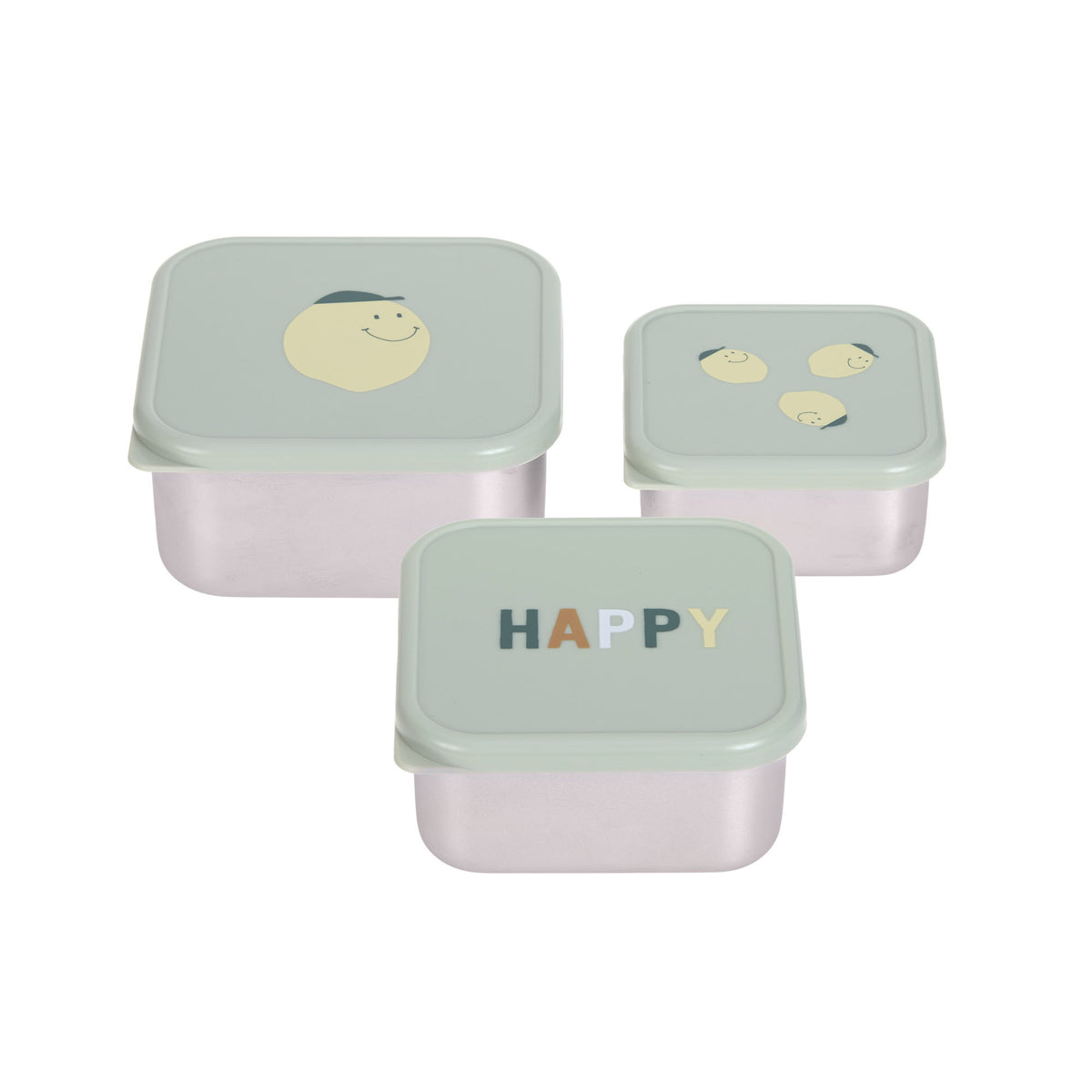 Snackbox Kinder (3er Set) - Edelstahl Brotdose, Happy Fruits, Zitrone